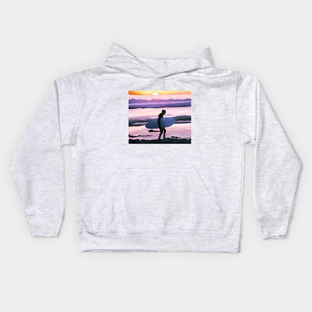 Surfing in Hawaii Kids Hoodie by timegraf